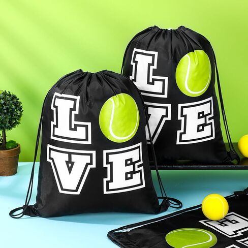 Pinkunn 20 Pcs Tennis Party Favor Bag 17 Inch Tennis Backpack Sport Drawstring Bag for Team Group Teacher Gift, Black(17 Inch,Black) in Kuwait