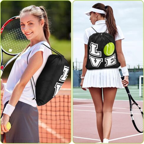 Pinkunn 20 Pcs Tennis Party Favor Bag 17 Inch Tennis Backpack Sport Drawstring Bag for Team Group Teacher Gift, Black(17 Inch,Black) in Kuwait