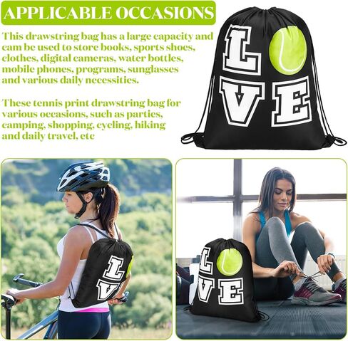 Pinkunn 20 Pcs Tennis Party Favor Bag 17 Inch Tennis Backpack Sport Drawstring Bag for Team Group Teacher Gift, Black(17 Inch,Black) in Kuwait