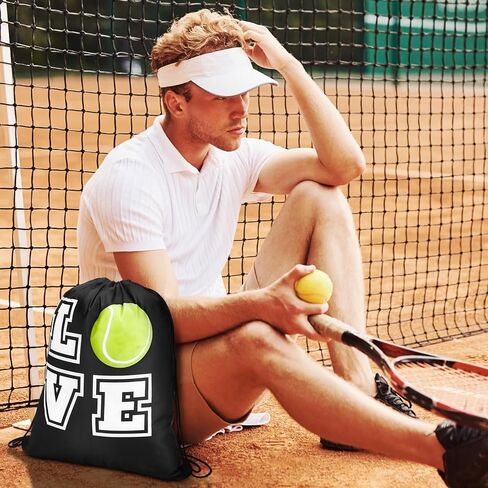 Pinkunn 20 Pcs Tennis Party Favor Bag 17 Inch Tennis Backpack Sport Drawstring Bag for Team Group Teacher Gift, Black(17 Inch,Black) in Kuwait