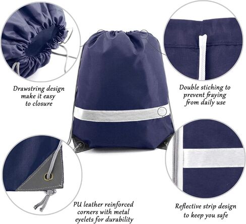 BeeGreen Reflective Drawstring Bags 50 Packs Navy Blue Large Drawstring Bags String Backpack for Gym Sports Trip with Reflective Strip Cinch Sack DIY for Women Men Team 50 Pieces in Saudi Arabia
