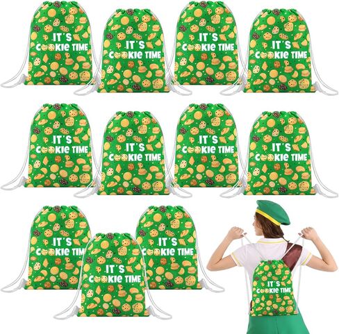 12 Pcs Troop Member Cookie Drawstring Backpacks Bulk String Bag Cinch Sack Pack Storage Knapsack Polyester Cookie Party Gift Bags Sports Drawstring Bags for Camping Troop Prize in Kuwait