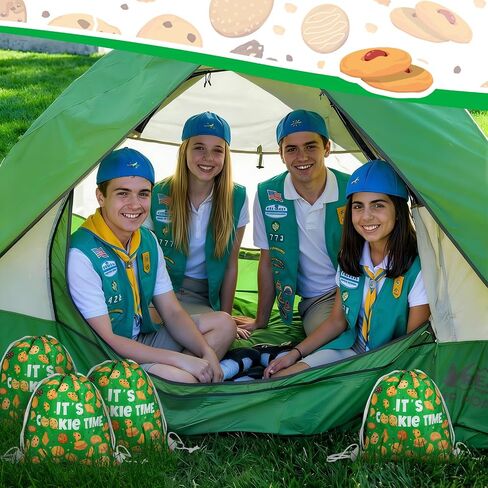 12 Pcs Troop Member Cookie Drawstring Backpacks Bulk String Bag Cinch Sack Pack Storage Knapsack Polyester Cookie Party Gift Bags Sports Drawstring Bags for Camping Troop Prize in Kuwait