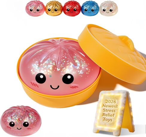 Dumpling Squishy Mystery Box Glitter Gluten Free Wrappers with Steamer Stress Relief Toy Crazy Fun Mini Bao Bun Surprise Squishies Generic Cute Sparkly Anxiety Fidget Blind Glittery in Saudi Arabia