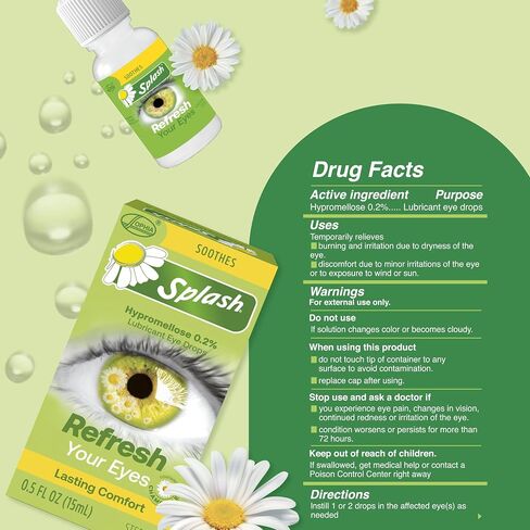 Splash Refresh Soothing Eyes Drops for Tired Eyes, Contains Chamomile, Daily Use 0.5 Fl Oz Bottle (Pack of 1) in Kuwait