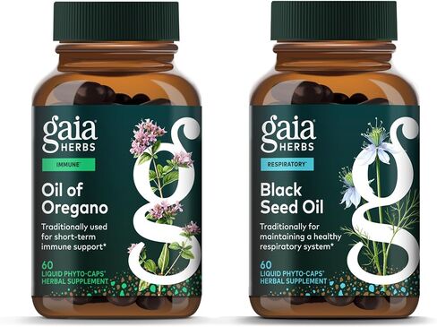Gaia Herbs Oil of Oregano Immune & Antioxidant Support*, 60 Vegan Liquid Phyto-Caps Black Seed Oil Lung, Respiratory & Antioxidant Support*, 60 Vegan Liquid Phyto-Caps -Bundle (Pack of 2) in Saudi Arabia