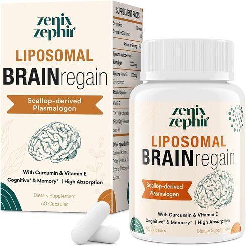 Liposomal Brain Supplements for Memory and Focus - Plasmalogen with Curcumin & Vitamin E for Better Absorption- Suitable for Seniors,Adult Men & Women Cognitive Health,High Potency 60 Servings in Kuwait