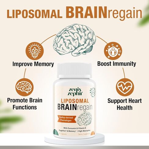 Liposomal Brain Supplements for Memory and Focus - Plasmalogen with Curcumin & Vitamin E for Better Absorption- Suitable for Seniors,Adult Men & Women Cognitive Health,High Potency 60 Servings in Kuwait
