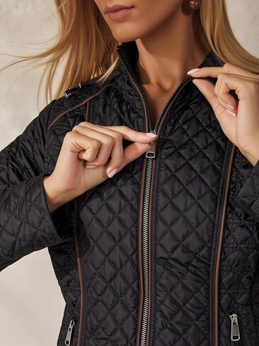 Women's Lightweight Quilted Puffer Jacket Padded Zip Warm Coat Detachable Hooded for Spring and Winter in Saudi Arabia
