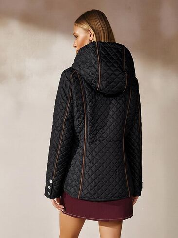 Women's Lightweight Quilted Puffer Jacket Padded Zip Warm Coat Detachable Hooded for Spring and Winter in Saudi Arabia