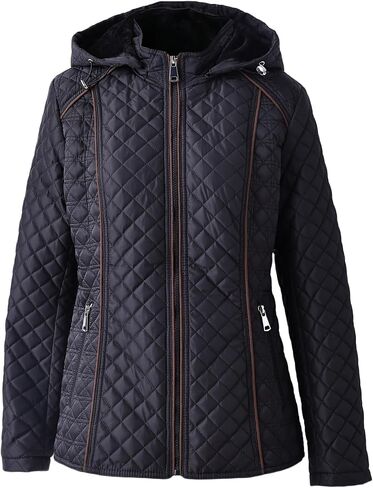 Women's Lightweight Quilted Puffer Jacket Padded Zip Warm Coat Detachable Hooded for Spring and Winter in Saudi Arabia