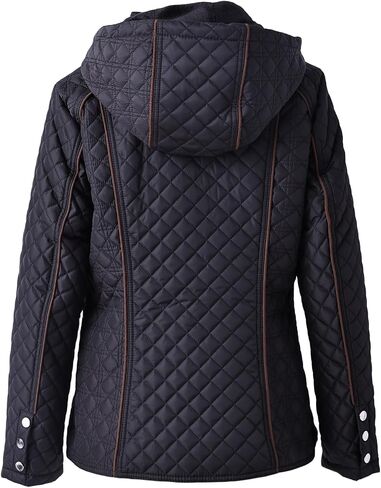 Women's Lightweight Quilted Puffer Jacket Padded Zip Warm Coat Detachable Hooded for Spring and Winter in Saudi Arabia