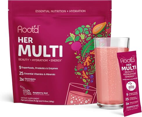Root'd Multivitamin Powder for Men - 24 Vitamins & Minerals with 3X Electrolytes, 9 Organic Superfoods, Probiotics & Enzymes, Sugar-Free Multivitamin & Hydration | 30 Vitamin Drink Mix Packets in Saudi Arabia