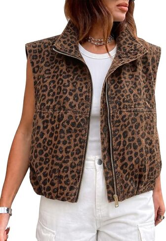 Tankaneo Womens Zip Up Denim Vests Oversized Ruched Hem Jean Tops Summer Trendy Casual Sleeveless Jackets in Kuwait