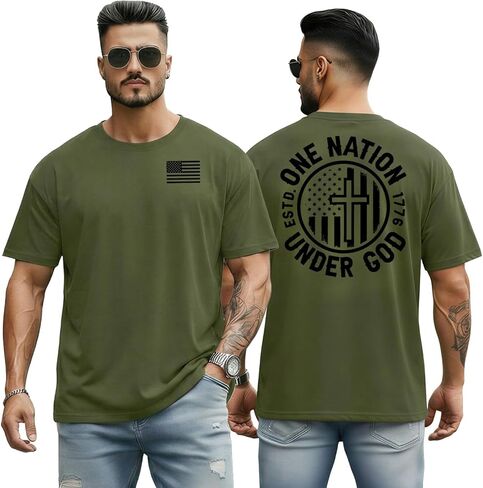 Men's Jesus Christian Shirts Christ Independence Day America Flag Patriotic Tshirts God Faith Regular Fit Casual Tops in Kuwait