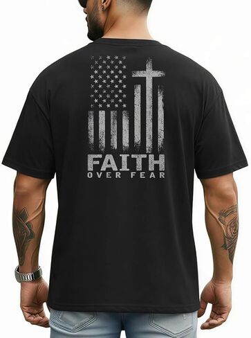 Men's Jesus Christian Shirts Christ Independence Day America Flag Patriotic Tshirts God Faith Regular Fit Casual Tops in Kuwait