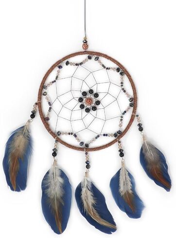 Blue Dream Catcher, Handmade Rattan Large Dreamcatcher Ornaments with Feathers and ABS Beads, Hanging Wall Decoration for Bedroom, Living Room to Have a Good Mood and Sleep (Blue) in Kuwait