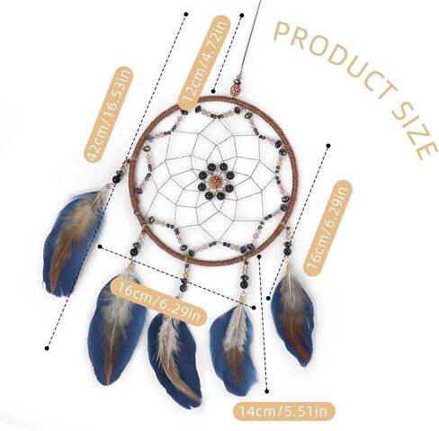 Blue Dream Catcher, Handmade Rattan Large Dreamcatcher Ornaments with Feathers and ABS Beads, Hanging Wall Decoration for Bedroom, Living Room to Have a Good Mood and Sleep (Blue) in Kuwait