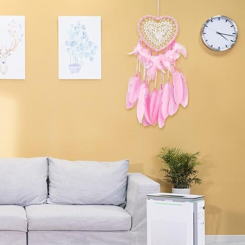 Dream Catcher,Lovely Heart Shape Dreamcatcher Handmade Lace Dream Catcher Feather Bead Wall Hanging Boho Woven Art Ornament Gift Craft Dreamcatcher Wind Chimes for Home Children Bedroom Decor (Pink) in Kuwait