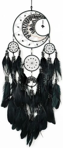 Large Dream Catchers, Handmade Woven Moon Healing Crystal Stone Dream Catcher Wall Hanging Ornament for Bedroom Living Room Wedding Party Decor, Festival Blessing Craft Gift (Black Moon) in Kuwait