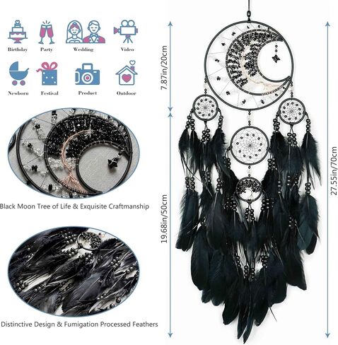 Large Dream Catchers, Handmade Woven Moon Healing Crystal Stone Dream Catcher Wall Hanging Ornament for Bedroom Living Room Wedding Party Decor, Festival Blessing Craft Gift (Black Moon) in Kuwait