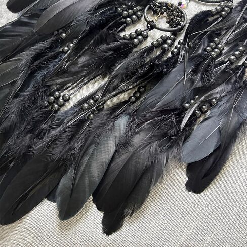 Large Dream Catchers, Handmade Woven Moon Healing Crystal Stone Dream Catcher Wall Hanging Ornament for Bedroom Living Room Wedding Party Decor, Festival Blessing Craft Gift (Black Moon) in Kuwait
