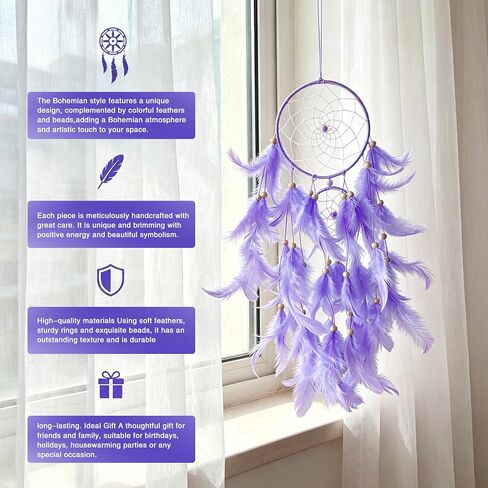 Purple Dream Catcher, Dreamcatcher for Girls,Handmade Feather Mobile Wall Decor Hanging for Girl Women Bedroom Dorm Room Decorations Home Ornament Birthday Festival Craft Gift in Saudi Arabia