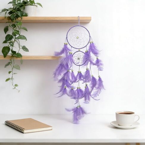 Purple Dream Catcher, Dreamcatcher for Girls,Handmade Feather Mobile Wall Decor Hanging for Girl Women Bedroom Dorm Room Decorations Home Ornament Birthday Festival Craft Gift in Saudi Arabia