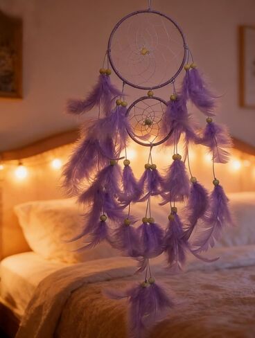 Purple Dream Catcher, Dreamcatcher for Girls,Handmade Feather Mobile Wall Decor Hanging for Girl Women Bedroom Dorm Room Decorations Home Ornament Birthday Festival Craft Gift in Saudi Arabia