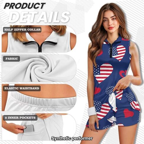 American Design Golf Dress Tennis Outfits for Women, Tennis Golf Dresses with Built in Shorts and Pockets in Saudi Arabia