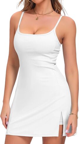 JoyGirl Womens Spaghetti Strap Tennis Dress with Shorts Athletic Side Slit Active Workout Golf Dresses in Kuwait