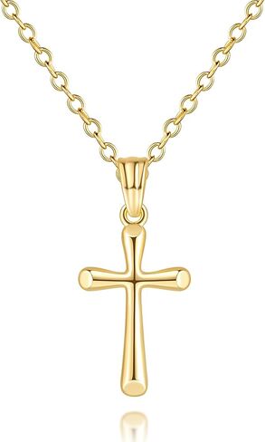 Cross Necklace for Women 14K Gold Cross Necklaces for Women Gold Crosses Chain Necklace for Womens with O-Chain Fluid Lines Sleek Finish Crosses Pendant Necklaces for Womens 20mm in Saudi Arabia