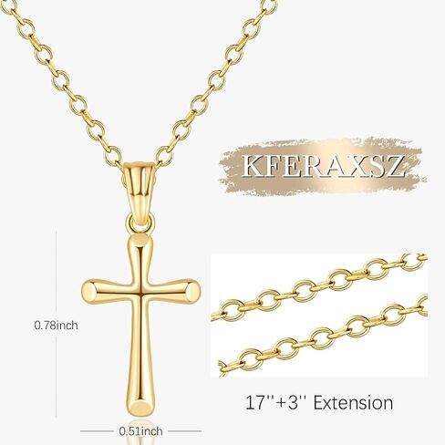 Cross Necklace for Women 14K Gold Cross Necklaces for Women Gold Crosses Chain Necklace for Womens with O-Chain Fluid Lines Sleek Finish Crosses Pendant Necklaces for Womens 20mm in Saudi Arabia
