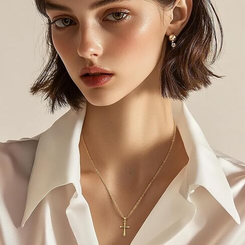 Cross Necklace for Women 14K Gold Cross Necklaces for Women Gold Crosses Chain Necklace for Womens with O-Chain Fluid Lines Sleek Finish Crosses Pendant Necklaces for Womens 20mm in Saudi Arabia