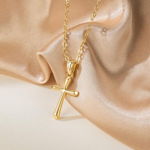 Cross Necklace for Women 14K Gold Cross Necklaces for Women Gold Crosses Chain Necklace for Womens with O-Chain Fluid Lines Sleek Finish Crosses Pendant Necklaces for Womens 20mm in Saudi Arabia