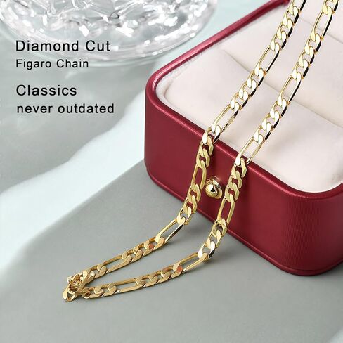 8mm Gold Figaro Link Chain Necklace for Men ＆ Women，14K Gold Chain Necklace for Women & Men Chains for Mens Figaro Chains Necklaces,Dainty Jewelry Gifts Size 18/20/ 22/ 24in in Saudi Arabia