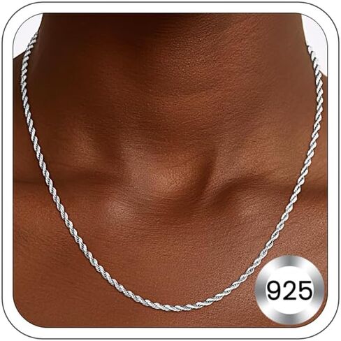 2mm Rope Chain 925 Sterling Silver Chain Necklace for Women, Sturdy Shiny Women's Chains Necklace, 16 18 20 22 24 26 Inches in Kuwait