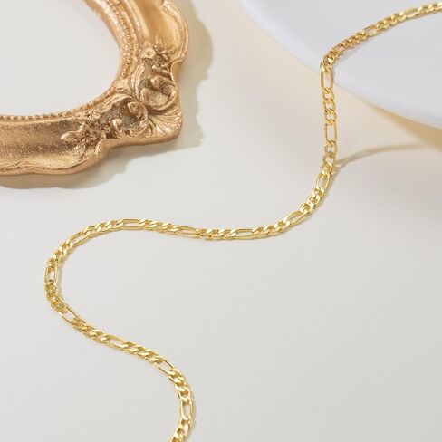 14K Gold Chain for Women 14K Gold Necklaces for Women Gold Figaro Chain for Men Unique Structure for Bold Rhythm Mens Figaro Chains Necklace for Womens 16/18/20/22/24/26/30in in Kuwait