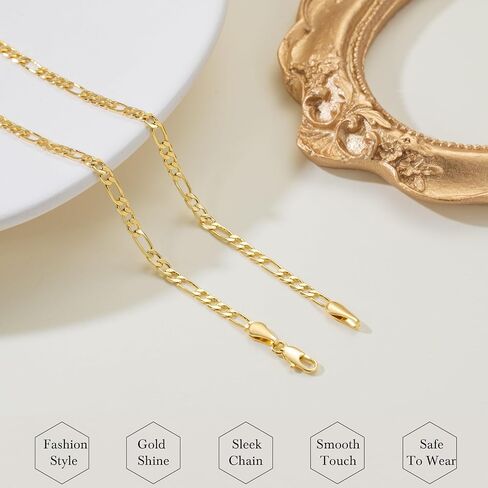 14K Gold Chain for Women 14K Gold Necklaces for Women Gold Figaro Chain for Men Unique Structure for Bold Rhythm Mens Figaro Chains Necklace for Womens 16/18/20/22/24/26/30in in Kuwait