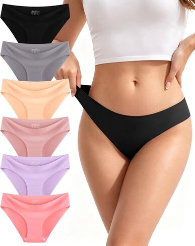 DUKAWA Seamless Underwear For Womens No Show Stretch Bikini Style Panties Silky Invisible Hipster 6 Packs in Saudi Arabia