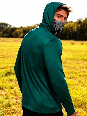 Men's Sun Protection Hoodie with Integrated Face Cover, Quick Dry Work Long Sleeve Fit Tactical Fishing, Running & Camping in Kuwait