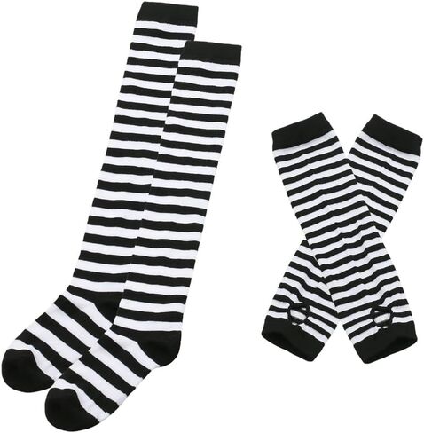 Women's Striped Knee High Socks, Over Knee Thigh High Socks, Arm Warmer and Fingerless Gloves Set in Kuwait