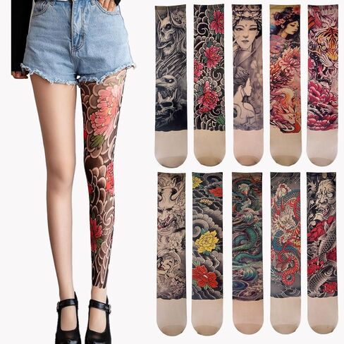 Tattoo print Single Leg stockings Unisex Tattoo Stockings Realistic 3D Illusion Leggings for Men Women in Kuwait