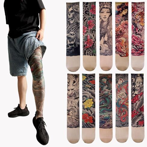 Tattoo print Single Leg stockings Unisex Tattoo Stockings Realistic 3D Illusion Leggings for Men Women in Kuwait