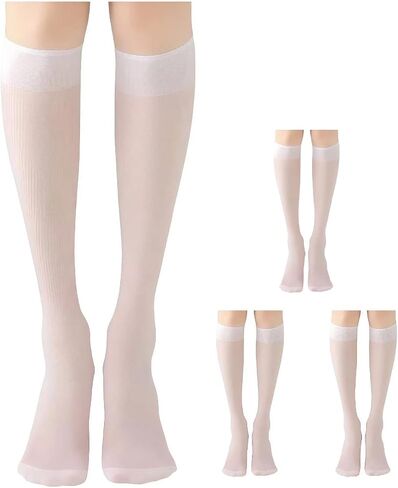 Knee-High Socks for Women & Girls, 4 Pairs Reinforced Toe Nylons sheer stockings in Kuwait