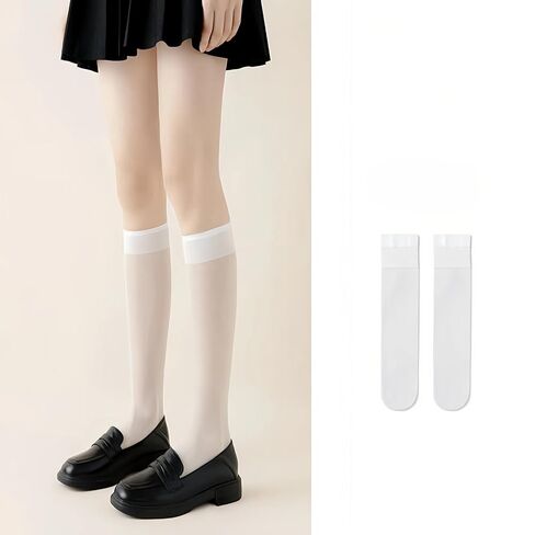 Knee-High Socks for Women & Girls, 4 Pairs Reinforced Toe Nylons sheer stockings in Kuwait