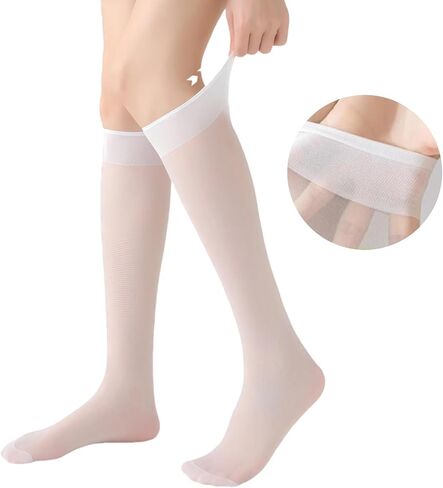 Knee-High Socks for Women & Girls, 4 Pairs Reinforced Toe Nylons sheer stockings in Kuwait
