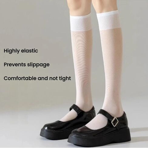 Knee-High Socks for Women & Girls, 4 Pairs Reinforced Toe Nylons sheer stockings in Kuwait