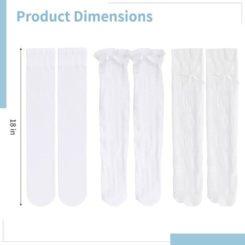 3 Pairs Oktoberfest Socks for Women, White Knee High Socks with Bow Ruffle Trim, Skin-Friendly Stretchy Nylon Long Socks for Dirndl Beer Festival Costumes Themed Party Outfits Lolita in Kuwait
