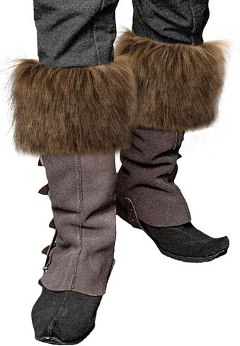 Medieval Viking Faux Fur Boot Cuffs,Brown Furry Boot Toppers Leg Warmers for Women Men Halloween Viking Leg Wraps Costume Cosplay in Kuwait